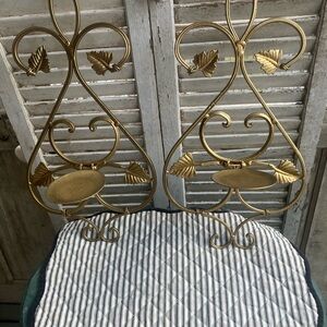 Vintage Gold Metal Wall Plaques - Pair.  Holds Candles